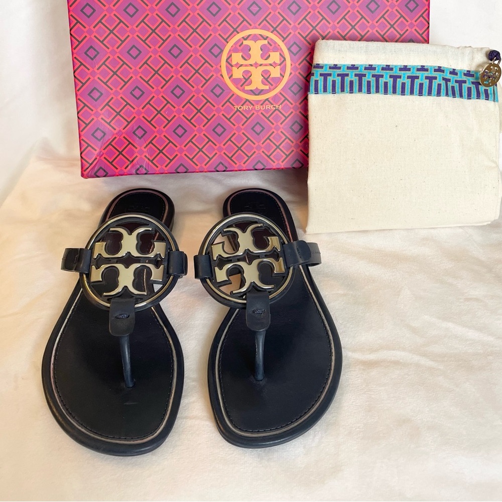 Tory Burch Miller Sandals Navy Leather - Like NEW!